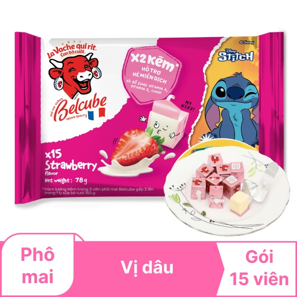 Phô mai vị dâu Con Bò Cười Belcube 78g (15 viên)