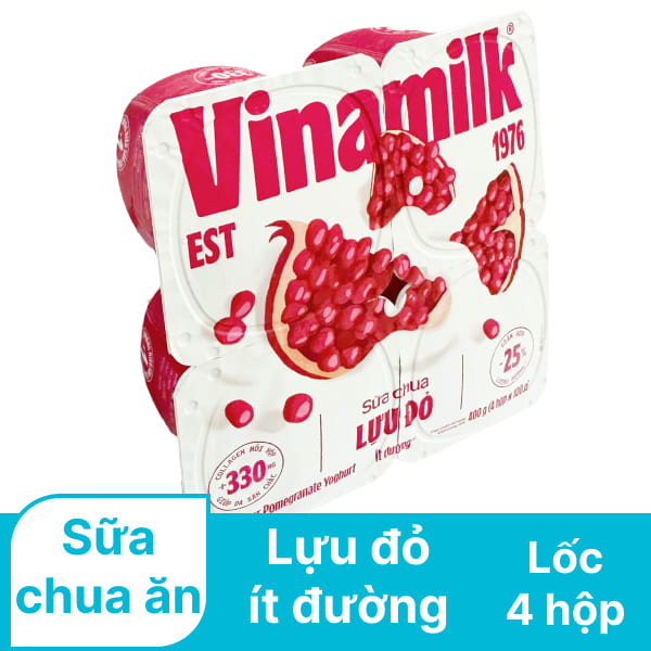 Lốc 4 hộp sữa chua Vinamilk lựu đỏ ít đường 100g