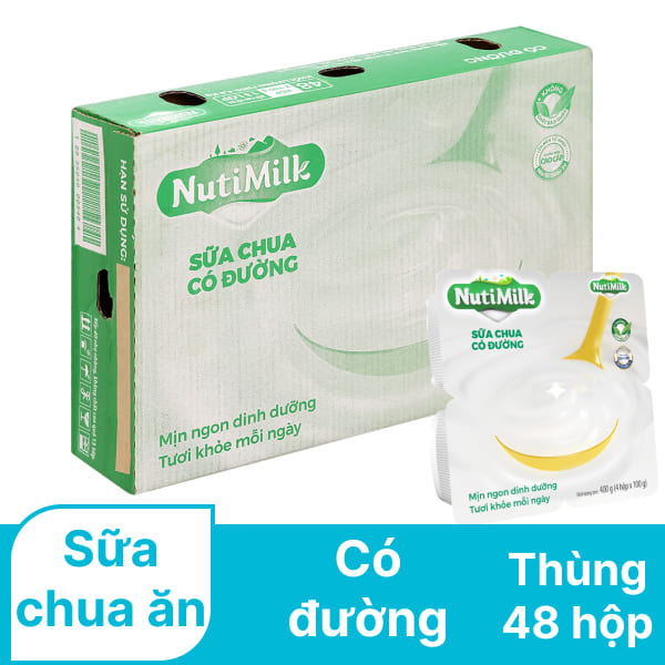 Thùng 48 hộp sữa chua có đường Nutimilk 100g (12 lốc)