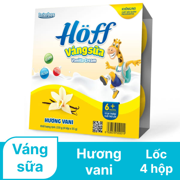Lốc 4 hộp váng sữa vani Hoff 55g