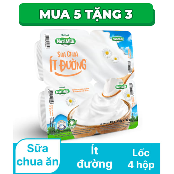Lốc 4 hộp sữa chua ăn ít đường Nutimilk 100g
