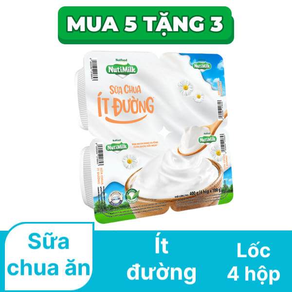 Lốc 4 hộp sữa chua ăn ít đường Nutimilk 100g