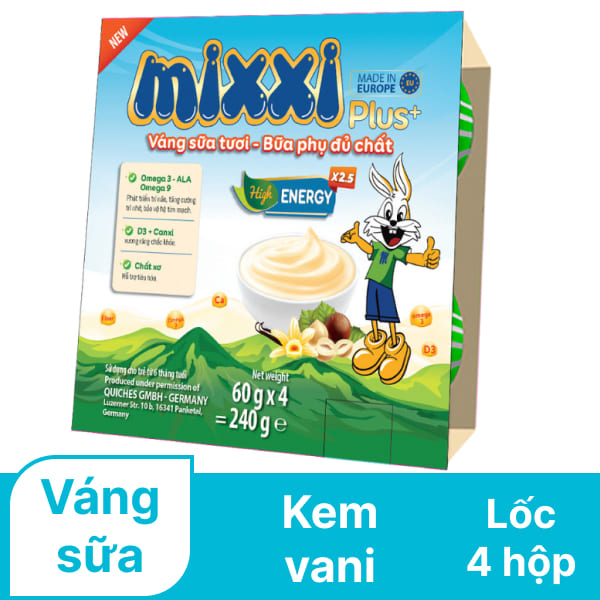 Lốc 4 hộp váng sữa kem vani Mixxi 50g