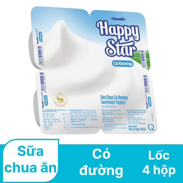 Lốc 4 hộp sữa chua có đường Vinamilk Happy Star 100g