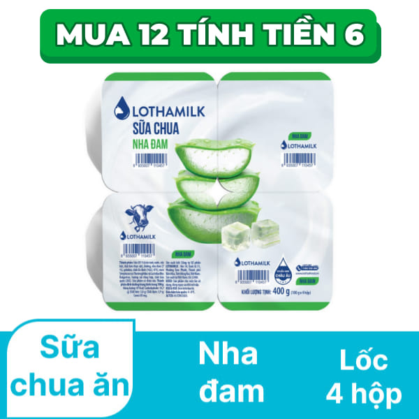 Lốc 4 hộp sữa chua ăn nha đam Lothamilk 100g