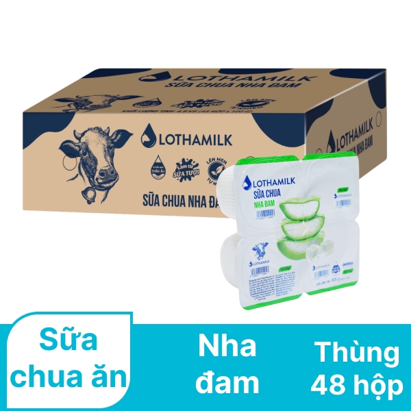 Thùng 48 hộp sữa chua ăn nha đam Lothamilk 100g