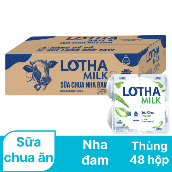 Thùng 48 hộp sữa chua ăn nha đam Lothamilk 100g