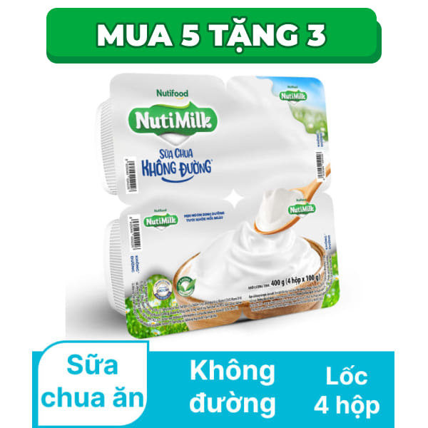 Lốc 4 hộp sữa chua ăn không đường Nutimilk 100g