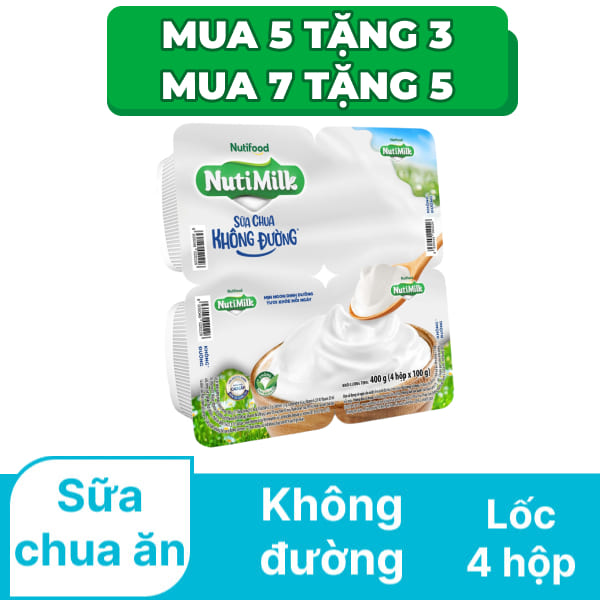 Lốc 4 hộp sữa chua ăn không đường Nutimilk 100g
