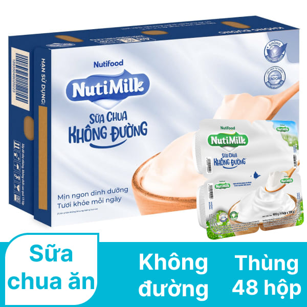 Thùng 48 hộp sữa chua ăn không đường Nutimilk 100g