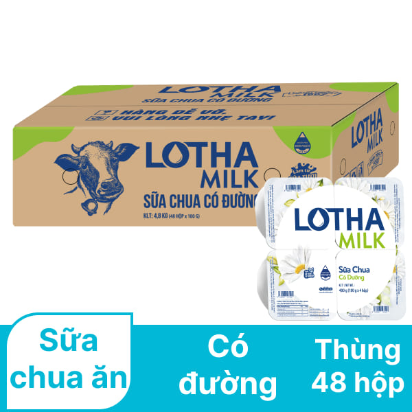 Thùng 48 hộp sữa chua ăn có đường Lothamilk 100g