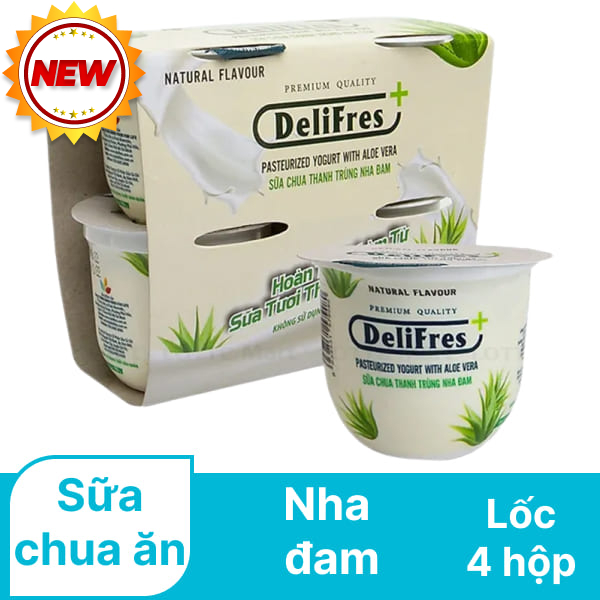 Lốc 4 hộp sữa chua ăn thanh trùng DeliFres+ nha đam 80g