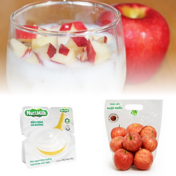 Lốc 4 hộp sữa chua có đường Nutimilk 100g + Táo Gala mini Zealand 8 trái