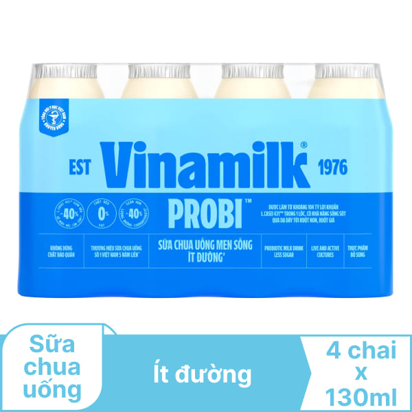 Lốc 4 chai sữa chua ít đường Vinamilk Probi 130ml