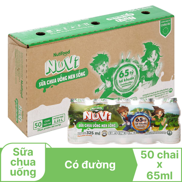 Thùng 50 chai sữa chua uống có đường Nutimilk Nuvi 65ml
