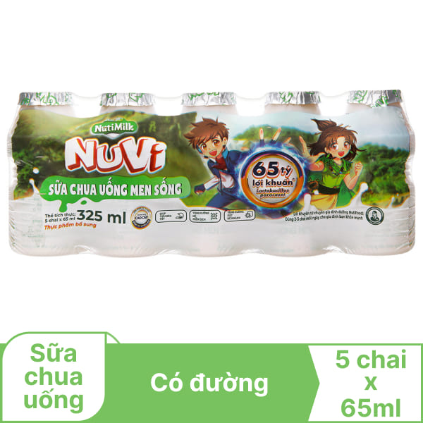 Lốc 5 chai sữa chua có đường NutiFood 65ml