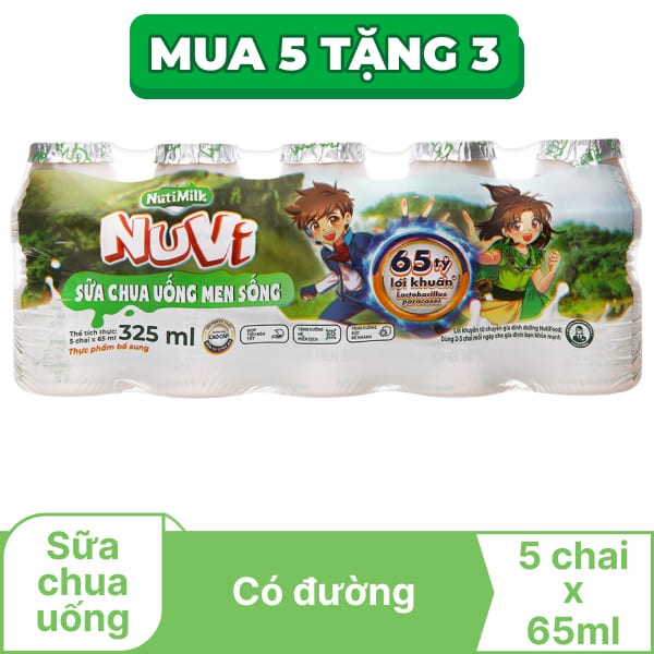 Lốc 5 chai sữa chua có đường NutiFood 65ml