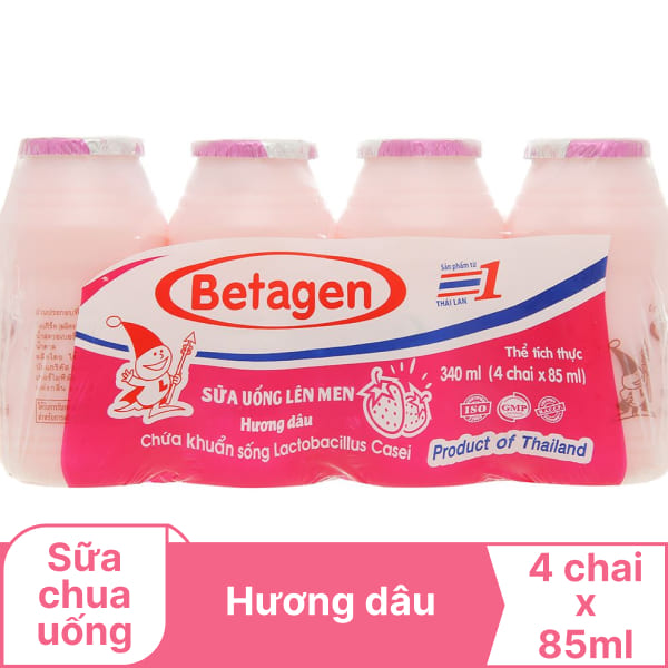 Lốc 4 chai sữa hương dâu Betagen 85ml