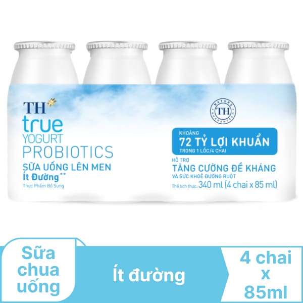 Lốc 4 chai sữa chua ít đường TH True Yogurt 85ml