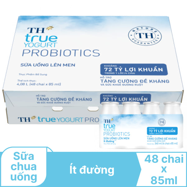 Thùng 48 chai sữa chua ít đường TH True Yogurt 85ml