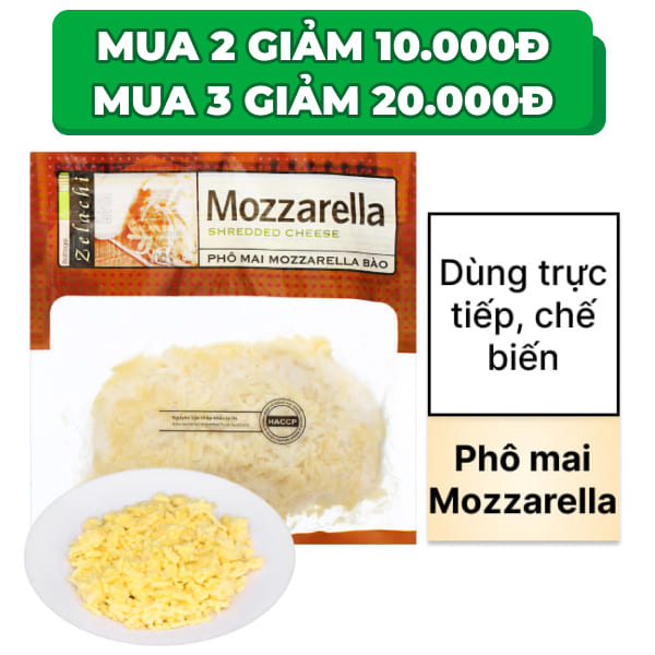 Phô mai mozzarella bào Bottega Zelachi gói 200g