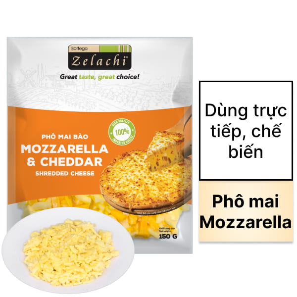 Phô mai Mozzarella & Cheddar Bottega Zelachi 150g