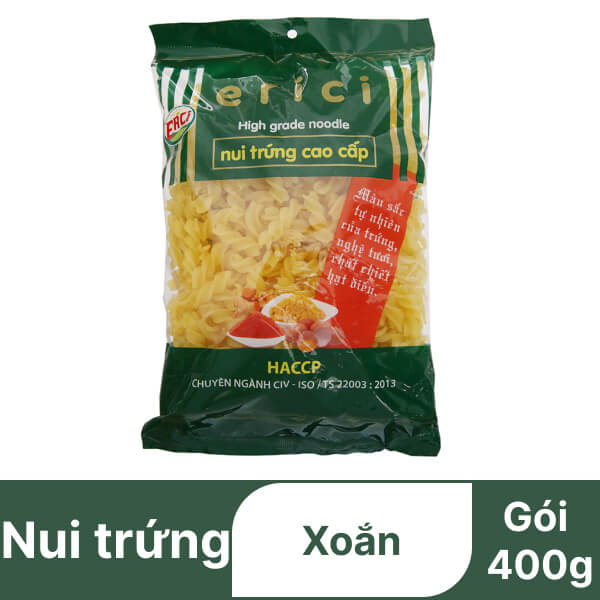 Nui trứng ống xoắn cao cấp Erici gói 400g