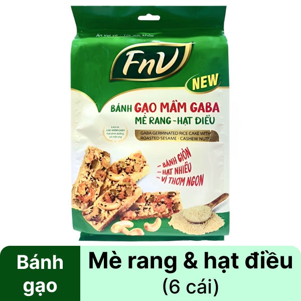 6 thanh bánh gạo mầm Gaba mè rang hạt điều FnV