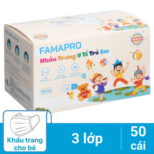50 cái khẩu trang y tế trẻ em Famapro 3 lớp