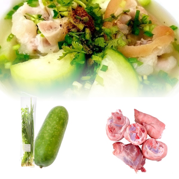 Bí xanh 500g + Chân giò heo C.P 300g + Hành lá, ngò rí 100g