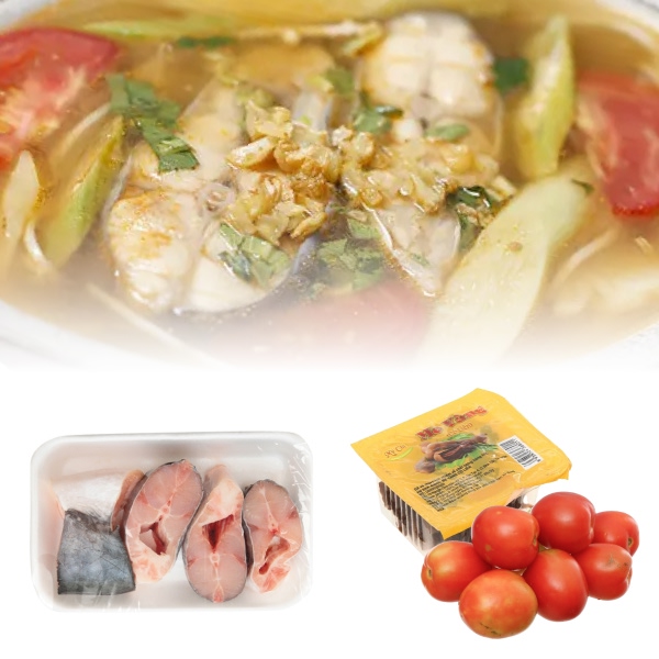 Cá basa cắt khúc 300g + Me chua 68g + Cà chua 500g