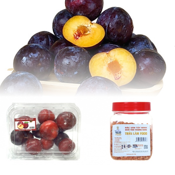 Mận cherry nhập khẩu Trung 500g + Muối tôm Trần Lâm Food 100g