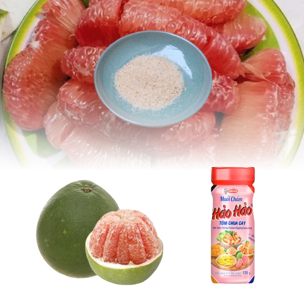 Bưởi da xanh trái 1.5kg + Muối chấm Hảo Hảo tôm chua cay 120g