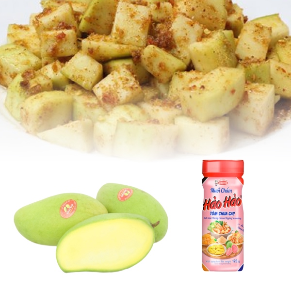 Xoài keo 1kg + Muối chấm Hảo Hảo tôm chua cay hũ 120g