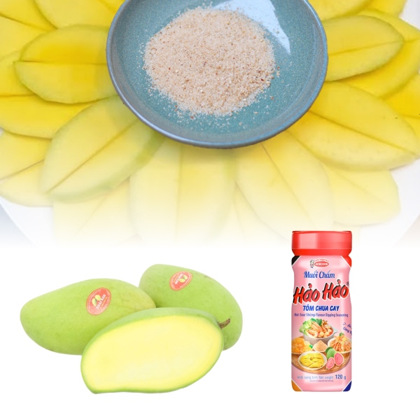 Xoài keo 1kg + Muối chấm Hảo Hảo tôm chua cay hũ 120g