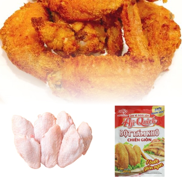 Cánh gà giữa nhập khẩu 300g + Bột chiên giòn Aji-Quick 84g