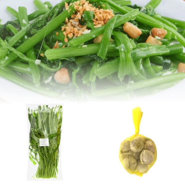 Rau muống hạt 400g + Tỏi cô đơn 200g