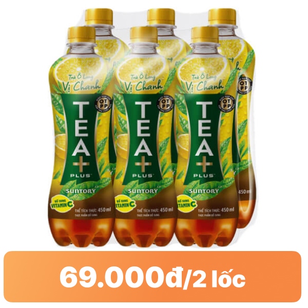 6 chai trà ô long chanh Tea Plus 450ml