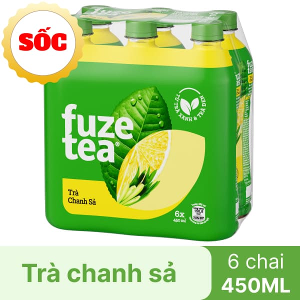6 chai trà chanh sả Fuze Tea 450ml