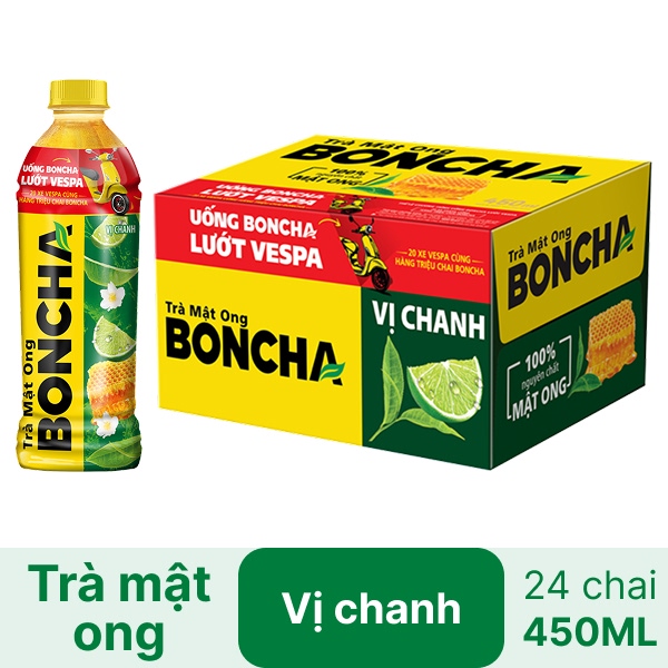 Thùng 24 chai trà mật ong Boncha vị chanh 450ml
