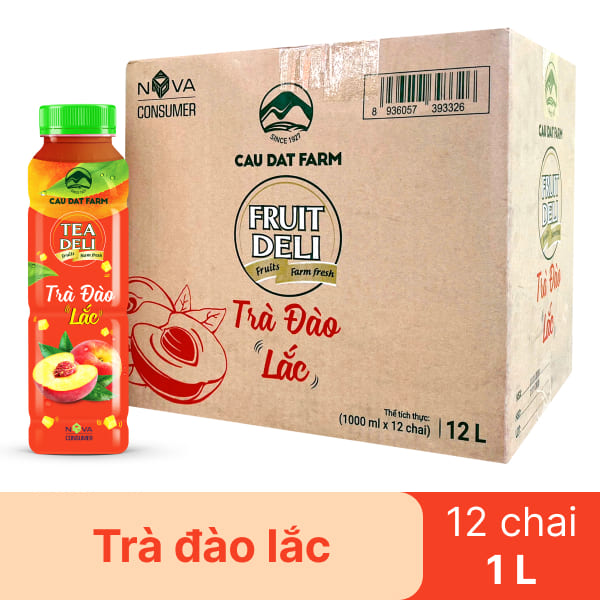 Thùng 12 chai trà đào lắc Fruit Deli 1 lít