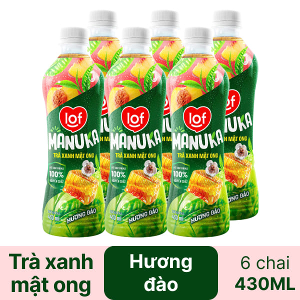 Lốc 6 chai trà xanh mật ong hương đào LOF Manuka 430ml