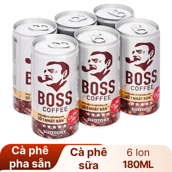 6 lon cà phê sữa Boss 180ml