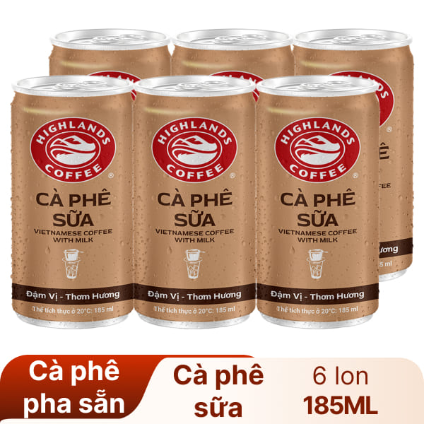 6 lon cà phê sữa Highlands 185ml