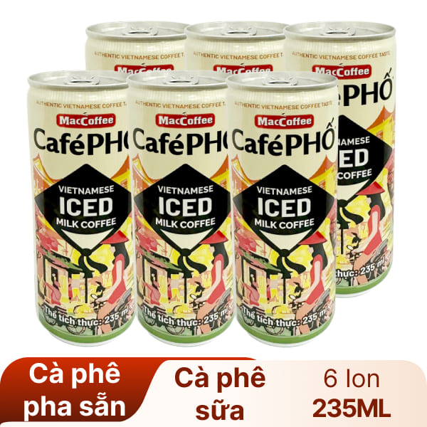 6 lon cà phê sữa MacCoffee Café Phố 235ml