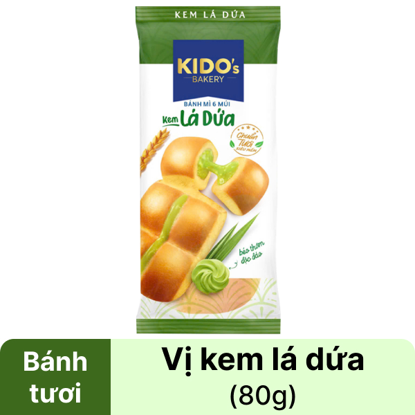 Bánh mì kem lá dứa 6 múi Kido's Bakery gói 80g