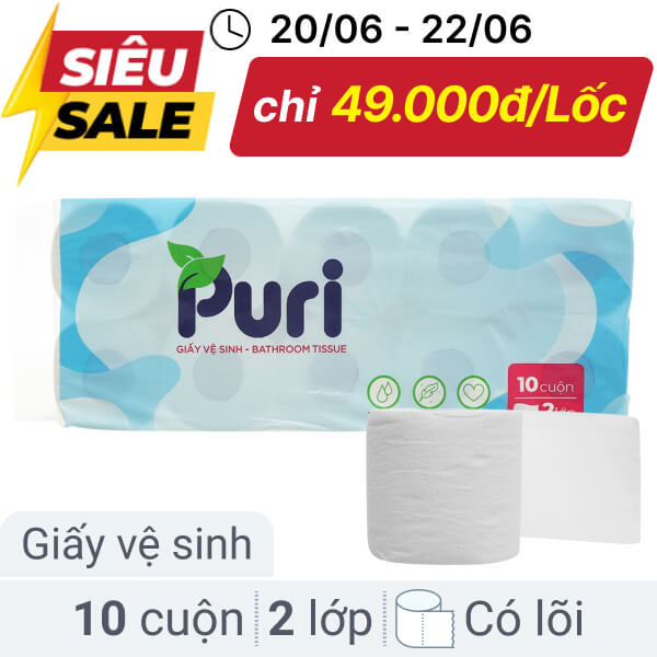 10 cuộn giấy vệ sinh Puri 2 lớp
