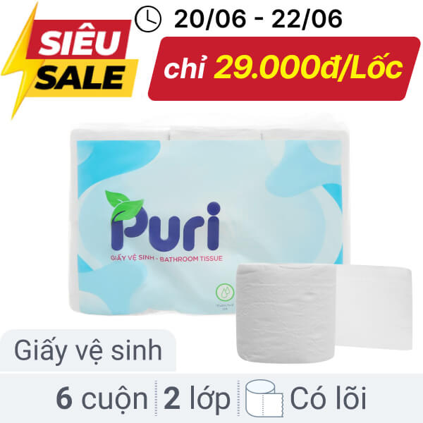 6 cuộn giấy vệ sinh Puri 2 lớp