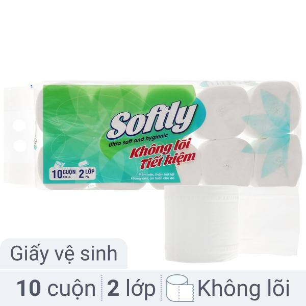 10 cuộn giấy vệ sinh không lõi Softly 2 lớp