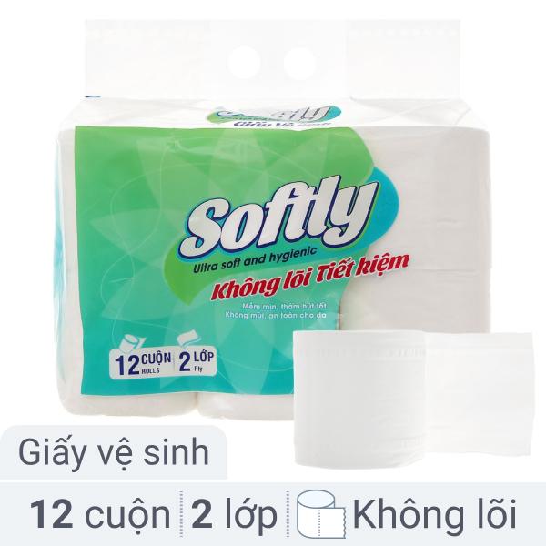 12 cuộn giấy Softly 2 lớp không lõi